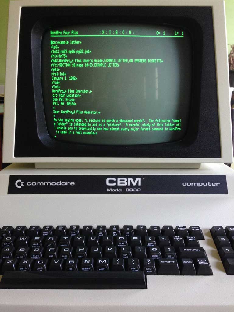 Commodore PET running WordPro Four Plus.