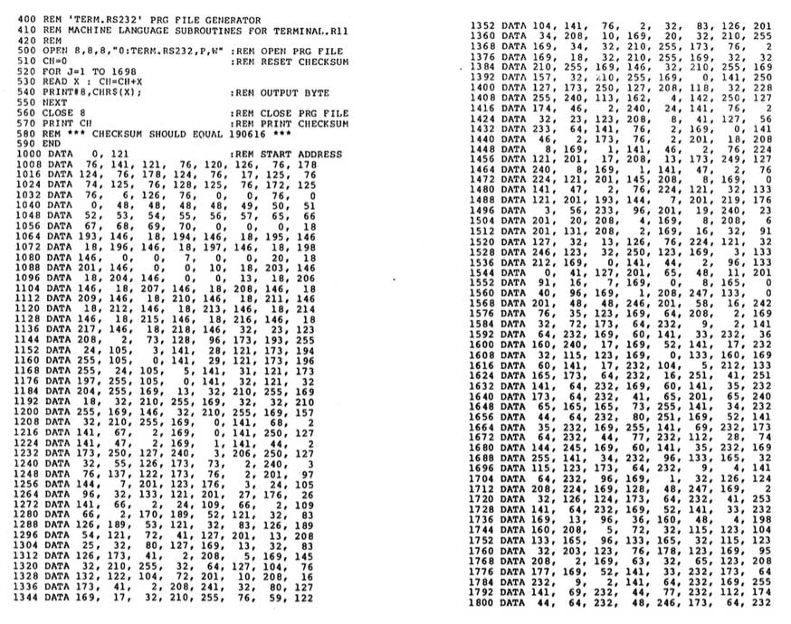 Commodore PET Terminal type in program.